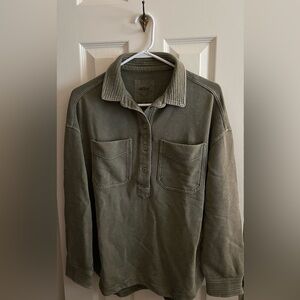 Aerie Popover Polo Sweatshirt Olive Fun